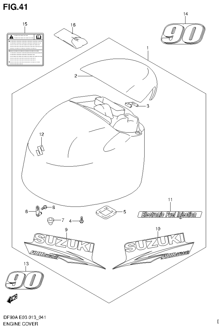 Suzuki DF80A, DF90A ENGINE COVER (DF90A E3) parts diagram